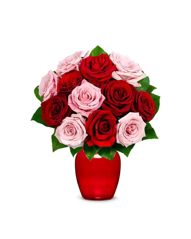 Pink & Red roses in vase